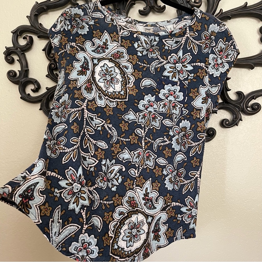 Ann Taylor LOFT Floral Paisley Cap Sleeve LINEN Top Size small - Picture 3 of 12
